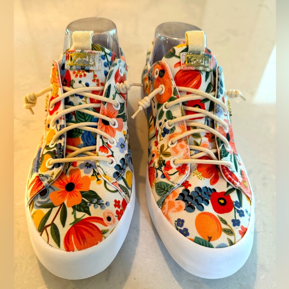 Keds Floral Canvas Sneakers in White with Orange, Yellow & Blue Accents